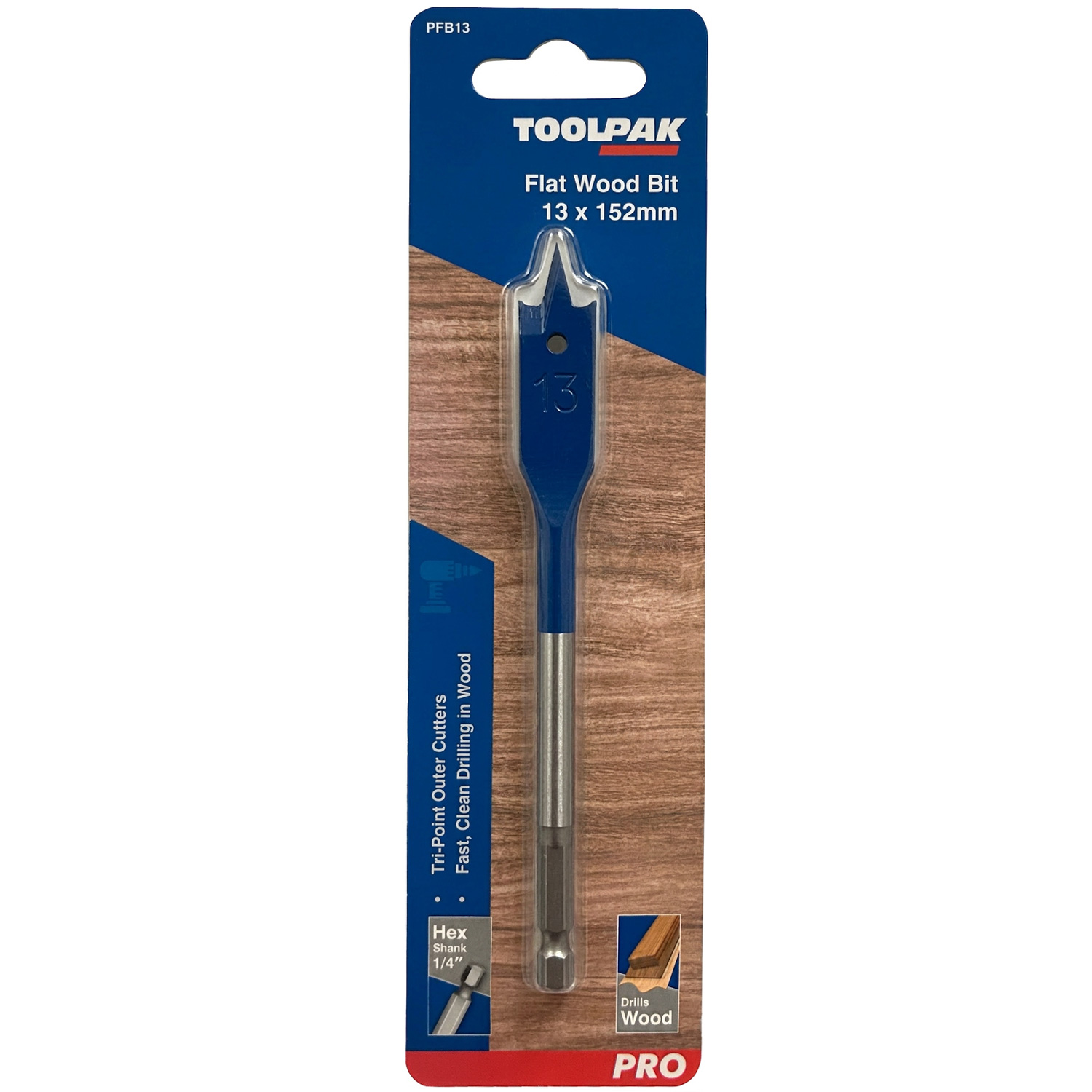 13mm x 152mm Pro Flat Wood Bit