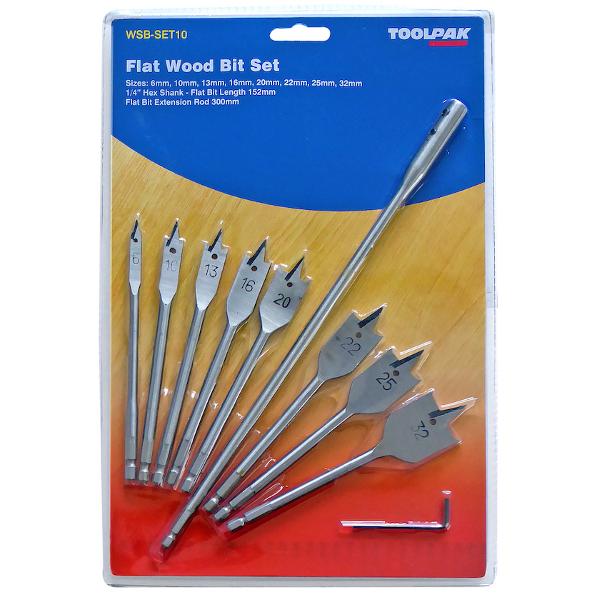 10 Piece Flat Bit Set