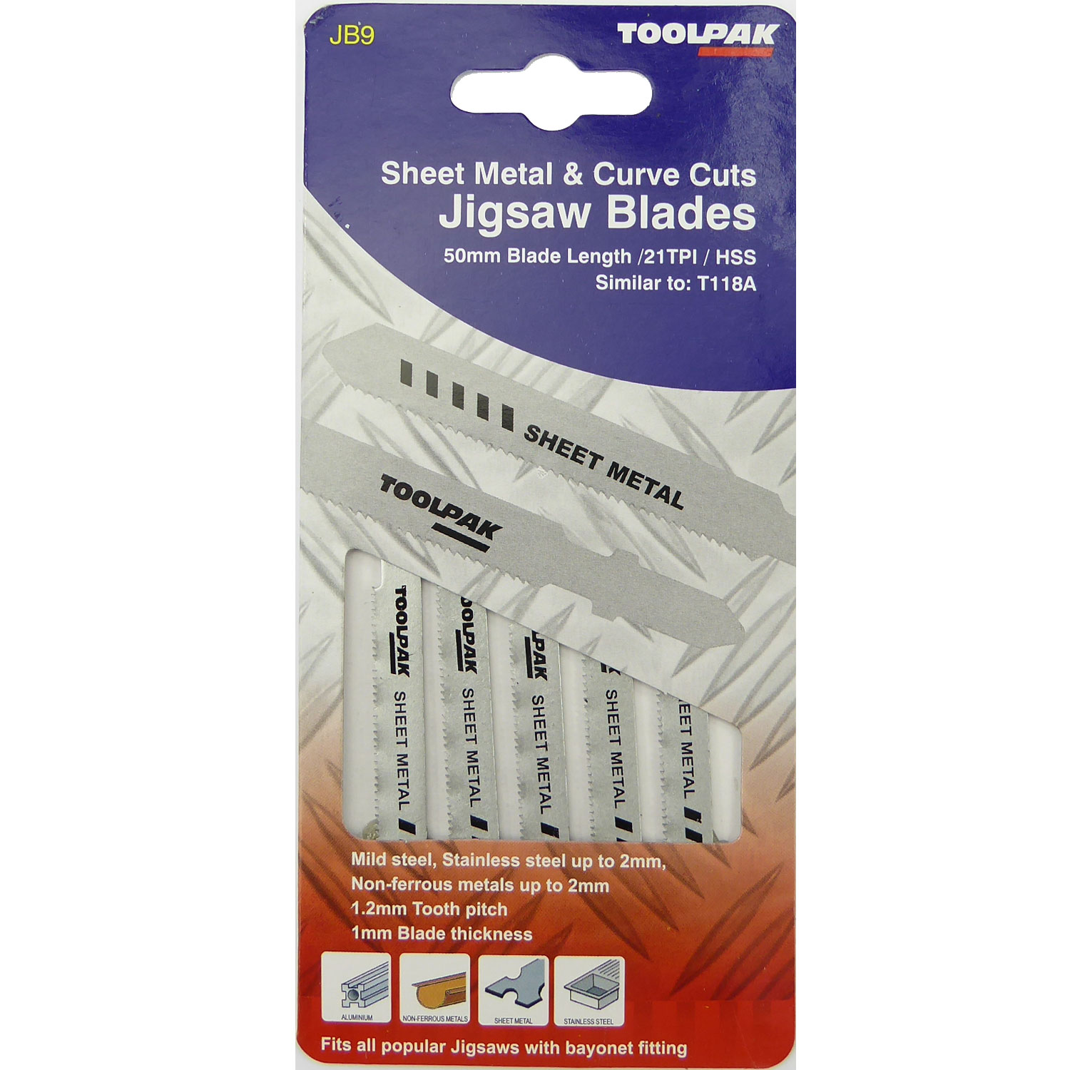 50mm 21tpi Sheet Metal Cut Jigsaw Blades Pack of 5