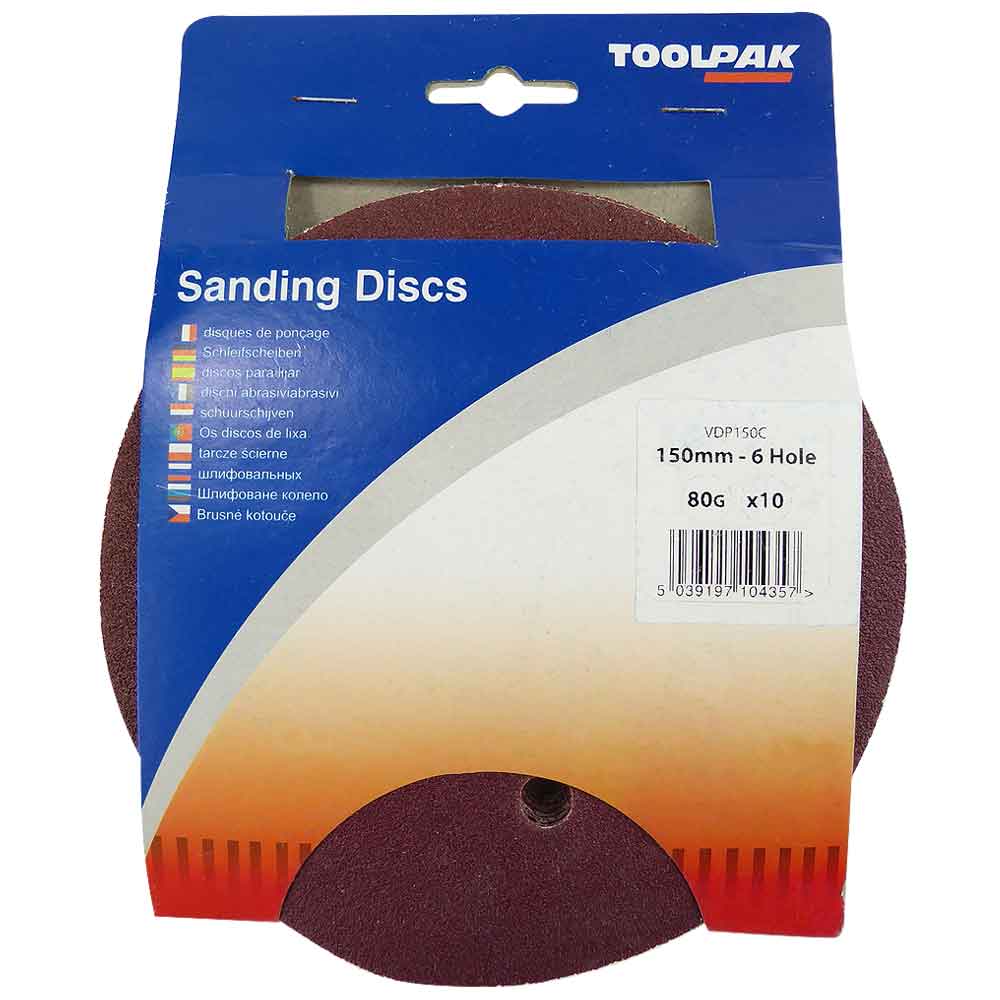 150mm Sanding Disc 80 Grit 6 Hole Display Pack of 10